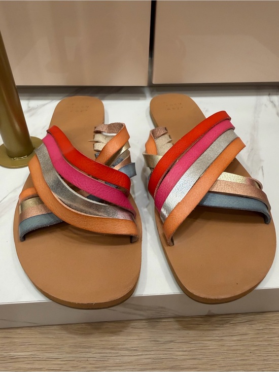 a new day Shoes - a new day Pink, Red, Orange & Metallic Multi-Striped Slide Sandals